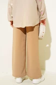 Bel Lastikli Geniş Paça Ayrobin Pantolon Latte - 3