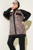 Leopar Desenli Fermuarlı Scuba İkili Takım Camel - 2