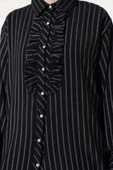 Fırfır Detaylı Taş Düğmeli Çizgili Gömlek Siyah thumbnail 4