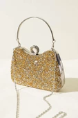 Yüzüklü Taşlı Abiye Çanta Sarı Beyaz thumbnail 1