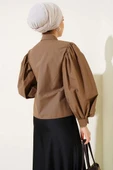 Balon Kol Kısa Gömlek Kahve thumbnail 3