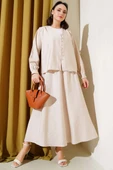 Brit Düğmeli Etekli İkili Takım Bej thumbnail 1