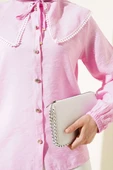 Denizci Yaka Dantelli Kısa Gömlek Pembe thumbnail 4