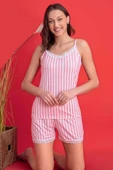 Çizgili Şortlu İp Askılı Pijama Takımı Pembe - 1