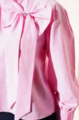 Yaka Fiyonk Aksesuarlı Bluz Pembe - 4