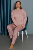Desenli Viskon Büyük Beden Pijama Takımı Pudra thumbnail 1