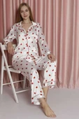 NBB Desenli Saten Pijama Takımı Ekru - 2