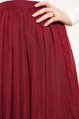 Bel Fermuarlı Sık Pileli Kırışık Etek Bordo thumbnail 4
