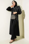 Önü Parlak Taşlı Uzun Tunik Büyük Beden İkili Takım Siyah thumbnail 1