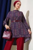 Desenli Kemerli Tunik İkili Takım Mürdüm thumbnail 2