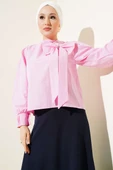Yaka Fiyonk Aksesuarlı Bluz Pembe - 2