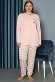 Çiçek Baskılı Düğmeli Büyük Beden Pijama Takım Yavru Ağzı - 2