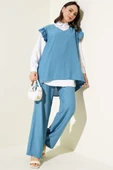Omuz Fırfırlı Süveterli Üçlü Takım Mavi thumbnail 1