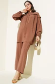 Omuz Fırfırlı Tencel Tunik İkili Takım Kahve thumbnail 1