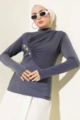 Düğmeli Büzgülü Sandy Bluz Füme - 2