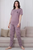 Fiyonk Desen Düğmeli Pijama Takım Leylak thumbnail 2