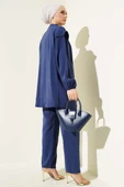 Omuz Fırfırlı Tencel Tunik İkili Takım Lacivert thumbnail 3