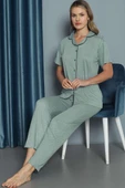 Mini Puantiyeli Kısa Kol Pijama Takımı Su Yeşili thumbnail 2