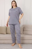 Çiçek Baskılı Kısa Kol Büyük Beden Pijama Takım Leylak - 2