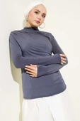 Balıkçı Yaka Yan Büzgülü Sandy Bluz Füme - 2