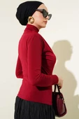 Balıkçı Yaka Yan Büzgülü Sandy Bluz Bordo - 3