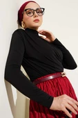 Balıkçı Yaka Yan Büzgülü Sandy Bluz Siyah - 1