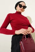 Balıkçı Yaka Yan Büzgülü Sandy Bluz Bordo - 1