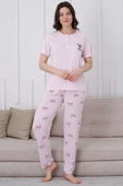 Fiyonk Desen Düğmeli Pijama Takım Pembe thumbnail 2