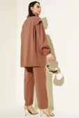 Omuz Fırfırlı Tencel Tunik İkili Takım Kahve thumbnail 3