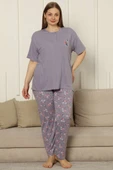 Çiçekli Kısa Kol Viskon Büyük Beden Pijama Takım Lila thumbnail 1