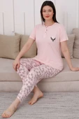 İki Düğmeli Desenli Viskon Pijama Takımı Yavru Ağzı thumbnail 1