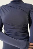 Balıkçı Yaka Yan Büzgülü Sandy Bluz Füme - 4
