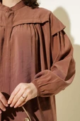 Omuz Fırfırlı Tencel Tunik İkili Takım Kahve thumbnail 4