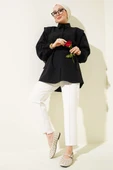 İp Kuşaklı Omuz Pelerinli Gömlek Siyah thumbnail 2