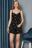 Ananas Desen Askılı Şortlu Pijama Takımı Siyah thumbnail 2
