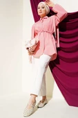 İp Kuşaklı Omuz Pelerinli Gömlek Pudra - 2