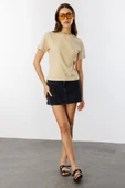 Kadın T-shirt Kısa Kollu Organik Pamuklu Bisiklet Yaka Crop T-shirt - 2