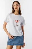 Kadın Cocktail Baskı Desenli Kısa Kollu Organik Pamuklu Bisiklet Yaka Crop T-shirt COCKTAIL-T-SHIRT - 1