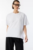 Kadın %100 Organik Pamuk Relaxed Fit Yırtmaçlı Yuvarlak Yaka T-shirt YIRTMAÇLI-T-SHIRT - 4