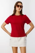 Kadın T-shirt Kısa Kollu Organik Pamuklu Bisiklet Yaka Crop T-shirt - 12