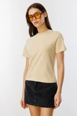 Kadın T-shirt Kısa Kollu Organik Pamuklu Bisiklet Yaka Crop T-shirt - 3