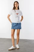 Kadın Cocktail Baskı Desenli Kısa Kollu Organik Pamuklu Bisiklet Yaka Crop T-shirt COCKTAIL-T-SHIRT - 2