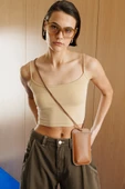 Kadın Scuba Kumaş İp Askılı Crop Top CROP-ATLET - 1