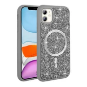 iPhone 11 Kılıf Pırlanta Tasarımlı M-safe Şarj Özellikli Mozaik Silikon Kılıf thumbnail 6