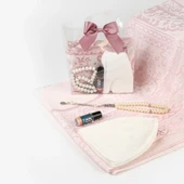 Seccade + Tesbih + Takke + Esans Hediye Seti (Çantalı Asetat Kutu, Bordo) - 2