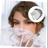 YELPAZE  Tüllü Gelin 877-12 Tül Detaylı Dekoratif Gelin Yelpaze 2 Adet Siyah-Beyaz thumbnail 2