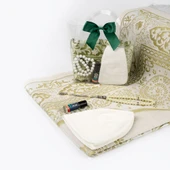 Seccade + Tesbih + Takke + Esans Hediye Seti (Çantalı Asetat Kutu, Yeşil) - 2