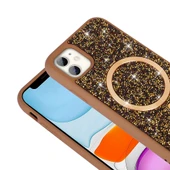 iPhone 11 Kılıf Pırlanta Tasarımlı M-safe Şarj Özellikli Mozaik Silikon Kılıf thumbnail 9