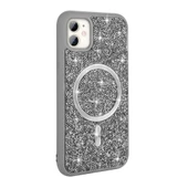 iPhone 11 Kılıf Pırlanta Tasarımlı M-safe Şarj Özellikli Mozaik Silikon Kılıf thumbnail 3