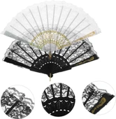 YELPAZE  Tüllü Gelin 877-12 Tül Detaylı Dekoratif Gelin Yelpaze 2 Adet Siyah-Beyaz thumbnail 3